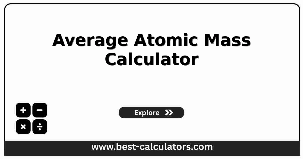 Average atomic mass calculator interface with isotope mass and percent abundance rows, weighted atomic mass in atomic mass units (u), and a worked chlorine example