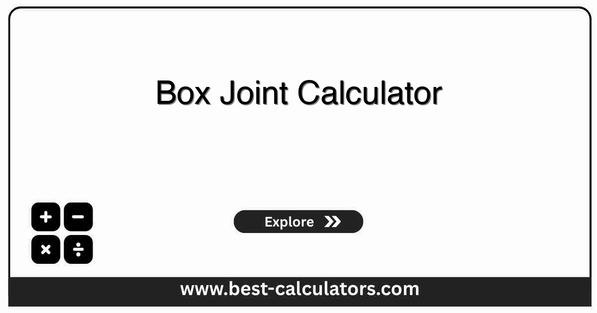 Box Joint Calculator: symmetrical pin and socket spacing diagram with cut depth and gluing surface calculations