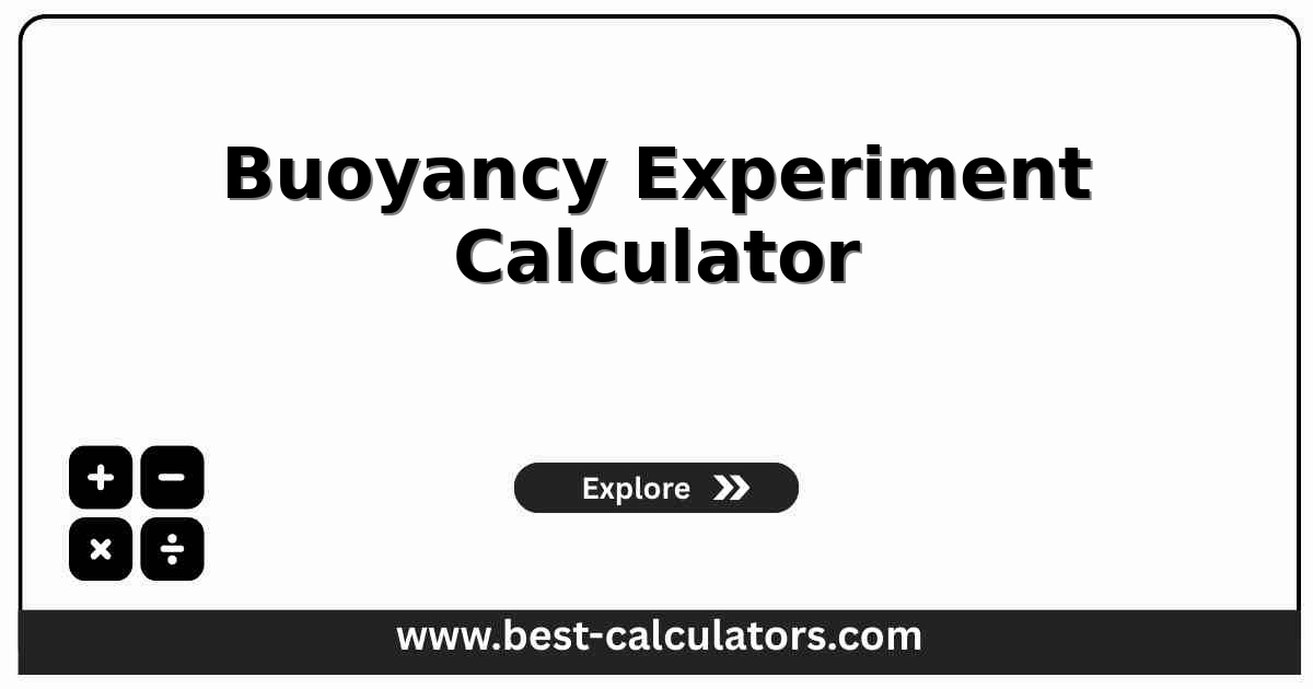 Buoyancy experiment calculator interface with two stacked liquids and a sphere splitting at the interface, showing ball diameter, mass, bottom density, and cap height inputs.