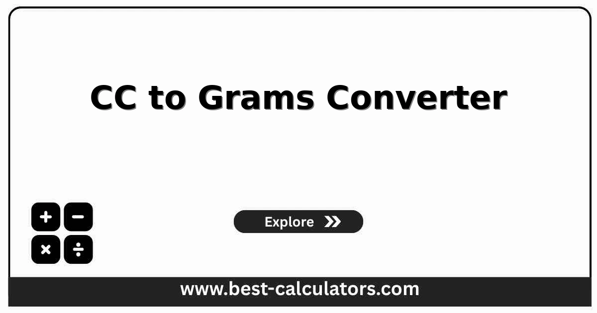 cc to grams converter interface showing volume, mass, and density inputs with substance presets