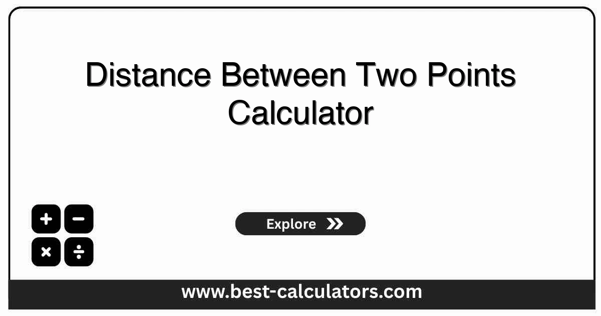 Distance between two points calculator showing two coordinates on a plane, the Euclidean distance formula, and the step-by-step result