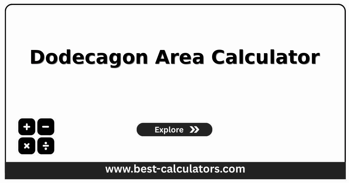 dodecagon area calculator diagram showing a regular 12-sided polygon with side, apothem, circumradius, and the 3(2+sqrt 3) s^2 area formula