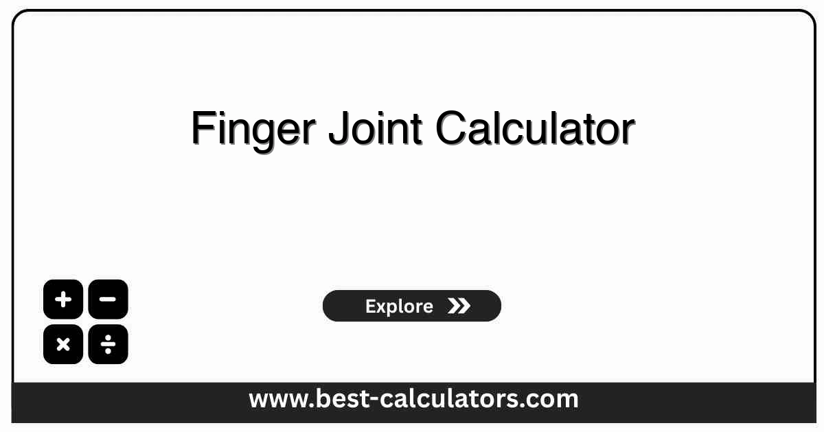 Finger joint calculator layout showing symmetrical pin and socket spacing with cut depth and gluing surface calculations