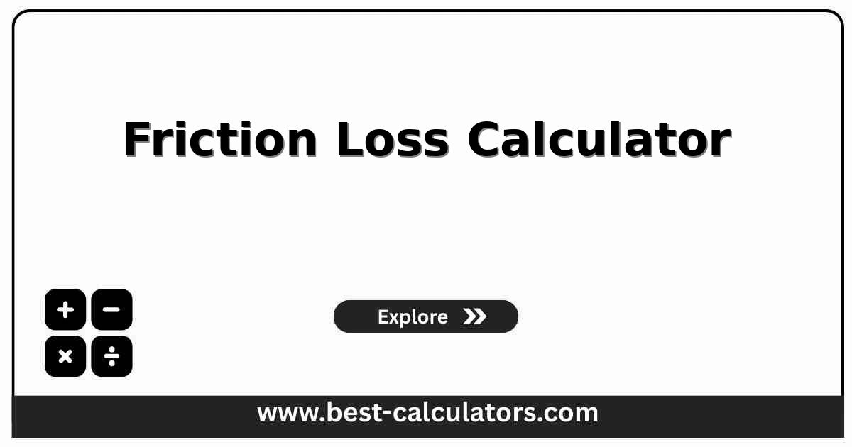 Friction loss calculator interface showing inputs for pipe diameter, length, flow rate, material presets, and calculated pressure drop output