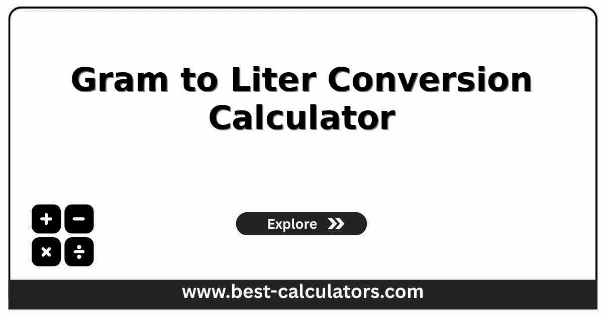 gram to liter conversion calculator showing grams, liters, substance density preset, and result fields