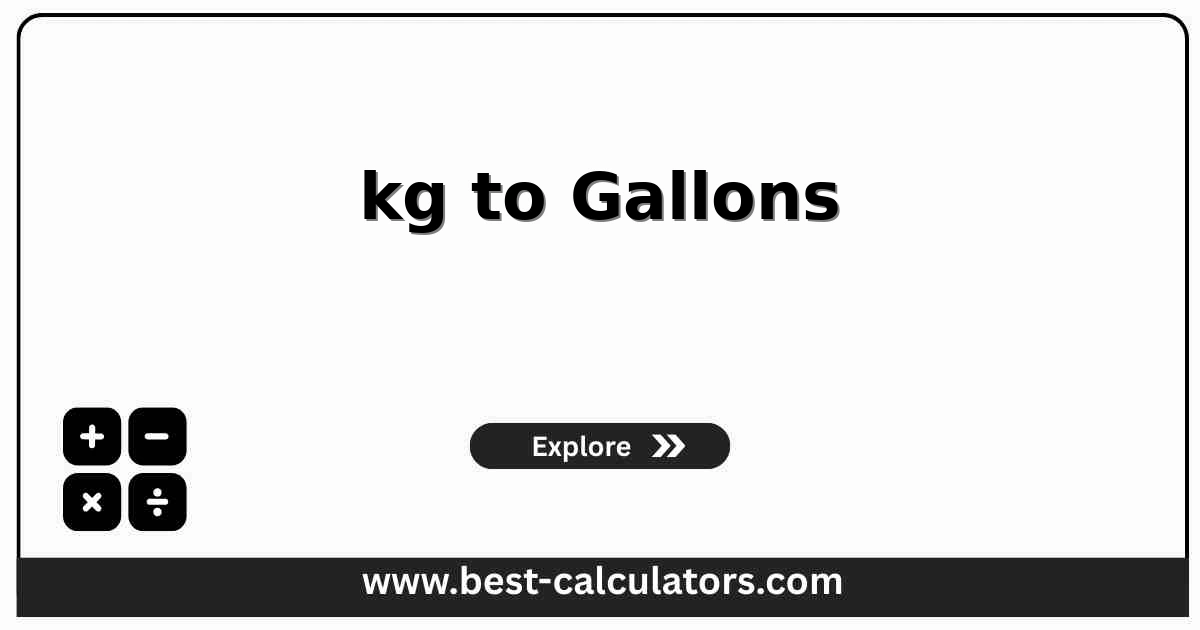 kg to gallons calculator with kilogram mass, density, and gallon volume result fields