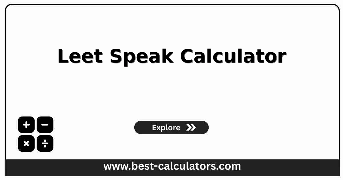 Leet speak calculator interface showing 1337 output, character counts, and replacement rate