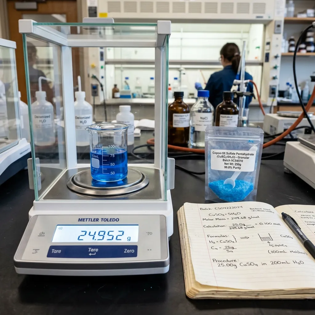 Molality Calculator - Chemistry lab setup with beaker and digital scale