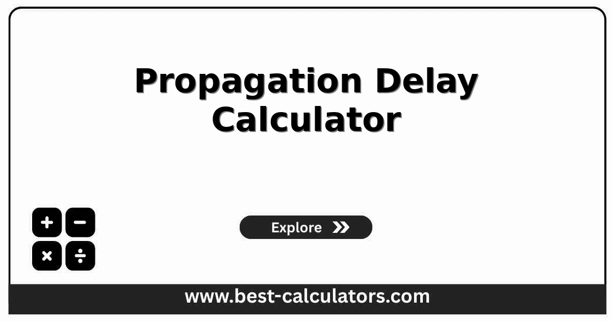 propagation delay calculator interface showing distance, dielectric, velocity factor, and propagation speed inputs alongside one-way delay, round-trip delay, and propagation speed outputs
