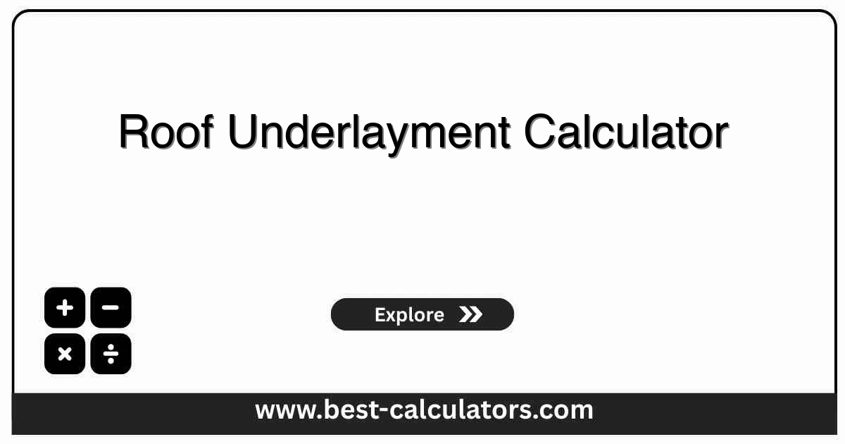 Roof underlayment calculator dashboard showing inputs for footprint area, pitch, waste allowance, and outputs for sloped area, squares, and rolls.