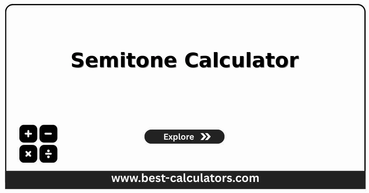 Semitone calculator showing the source note, source octave, target note, target octave, and the result panel with interval in semitones, target frequency, frequency ratio, cents, and interval name.