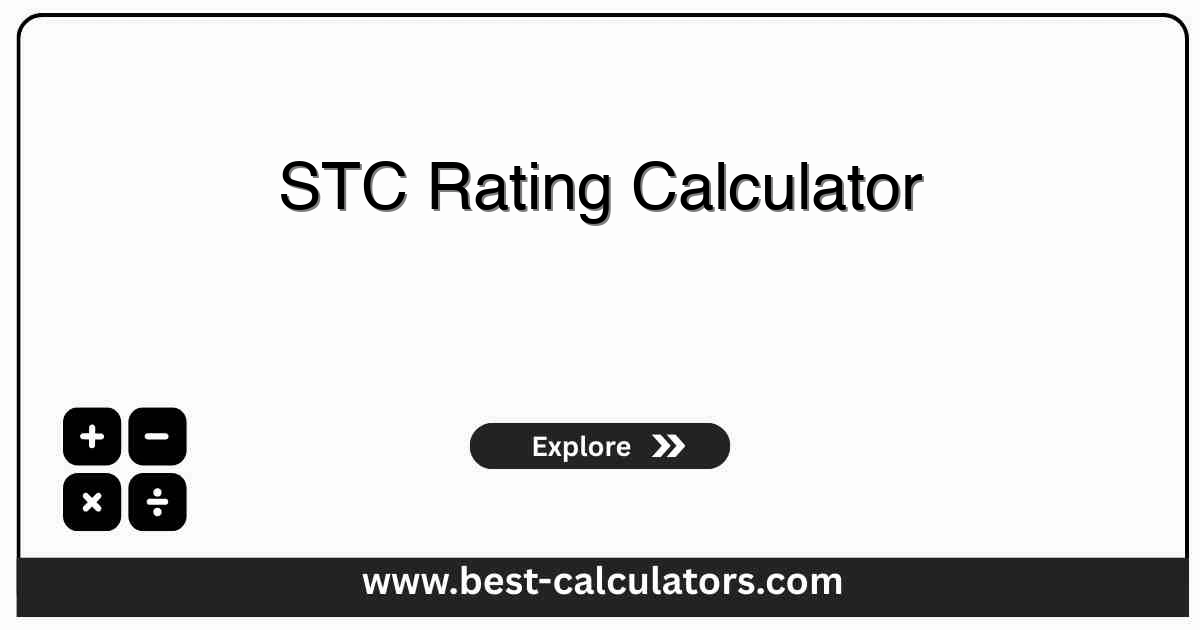 STC rating calculator interface showing wall assembly inputs, door penetration options, composite STC score, and acoustic privacy metrics