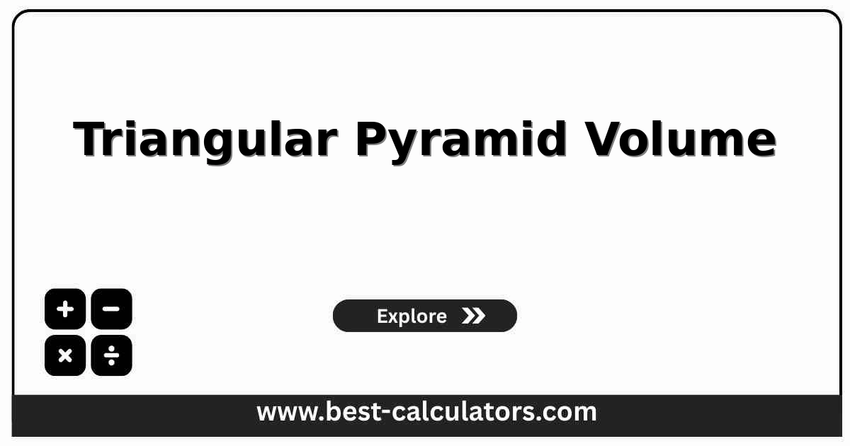 triangular pyramid volume calculator showing three base sides, height, and V = (1/3) A h inputs alongside volume, base area, and surface area