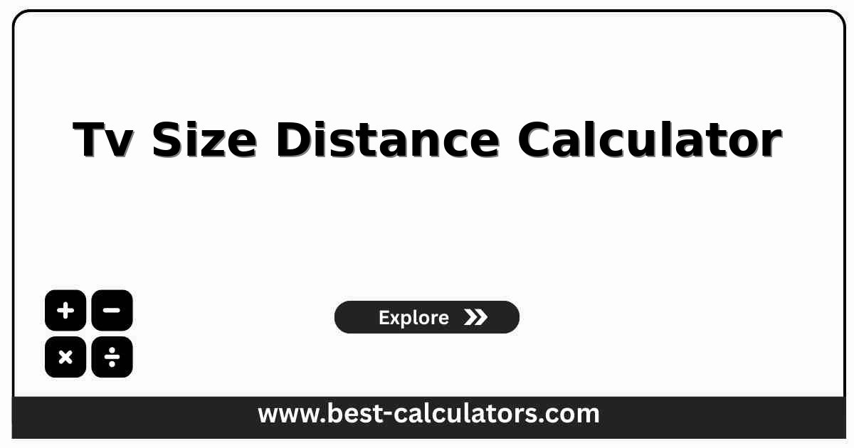 Tv size distance calculator interface showing diagonal, resolution, and viewing-angle preset inputs and minimum, recommended, maximum distance plus panel width and height outputs