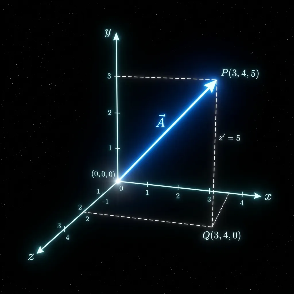 Vector Magnitude Calculator - 3D coordinate system with glowing vector arrow