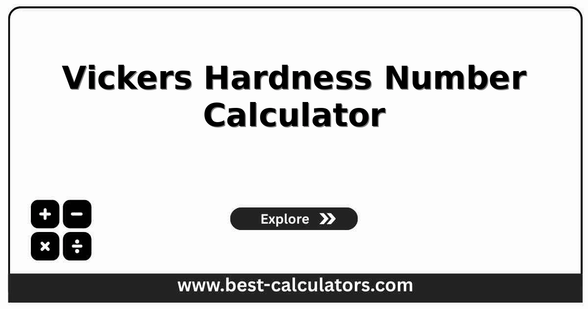 Vickers hardness number calculator showing HV from force and diagonal with surface area hardness and tensile strength