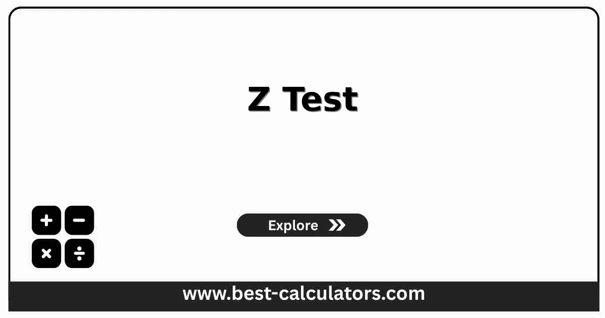 Interactive z test calculator showing inputs for sample size, mean, and population standard deviation with statistical results.